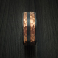 Black Zirconium Ring with Raised Hammered Copper Inlays Custom Made Band