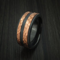 Black Zirconium Ring with Raised Hammered Copper Inlays Custom Made Band