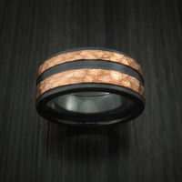 Black Zirconium Ring with Raised Hammered Copper Inlays Custom Made Band