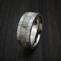 Titanium and Antler Hammered Ring Custom Made Band