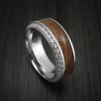 White Gold Men's Ring With Wood Inlay And Eternity Set Diamonds Custom Made Band