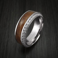 White Gold Men's Ring With Wood Inlay And Eternity Set Diamonds Custom Made Band