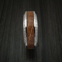 White Gold Men's Ring With Wood Inlay And Eternity Set Diamonds Custom Made Band
