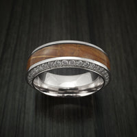 White Gold Men's Ring With Wood Inlay And Eternity Set Diamonds Custom Made Band