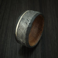 Black Titanium and Meteorite Ring with Platinum and Wood Sleeve Custom Made