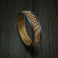 Black Zirconium Guitar String Ring With Hardwood Sleeve Custom Made Band