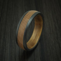 Black Zirconium Guitar String Ring With Hardwood Sleeve Custom Made Band