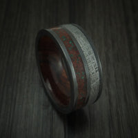Black Zirconium Mixed Dinosaur Bone And Gibeon Meteorite Ring With Wood Sleeve Custom Made Fossil Band