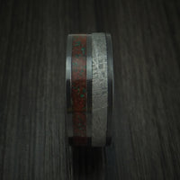 Black Zirconium Mixed Dinosaur Bone And Gibeon Meteorite Ring With Wood Sleeve Custom Made Fossil Band