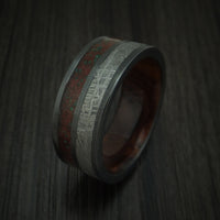 Black Zirconium Mixed Dinosaur Bone And Gibeon Meteorite Ring With Wood Sleeve Custom Made Fossil Band