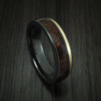 Black Titanium and Gold Ring with Hardwood Inlay Custom Made
