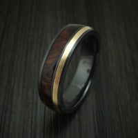 Black Titanium and Gold Ring with Hardwood Inlay Custom Made