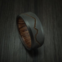 Black Titanium Ring with Custom Mountain Milling and Hardwood Interior Sleeve Custom Made