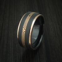 Black Zirconium and Mokume Ring with Gold Edges Custom Made Band
