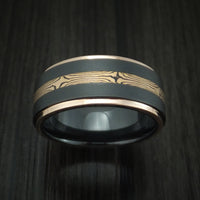 Black Zirconium and Mokume Ring with Gold Edges Custom Made Band