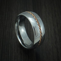Tungsten Band with Rose Gold Inlay Custom Made Ring