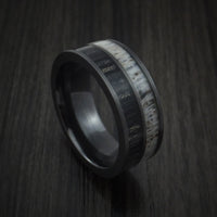 Black Zirconium with Charcoal Wood and Antler Ring Custom Made Band