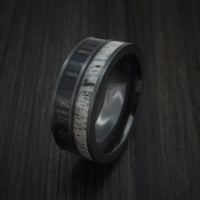 Black Zirconium with Charcoal Wood and Antler Ring Custom Made Band