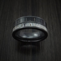 Black Zirconium with Charcoal Wood and Antler Ring Custom Made Band