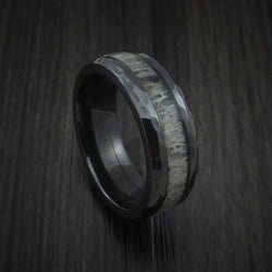 Black Zirconium and Antler Hammered Ring Custom Made Band