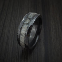 Black Zirconium and Antler Hammered Ring Custom Made Band