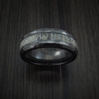 Black Zirconium and Antler Hammered Ring Custom Made Band