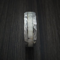 Damascus Steel and Antler Rock Hammered Ring Custom Made Band