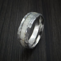 Damascus Steel and Antler Rock Hammered Ring Custom Made Band