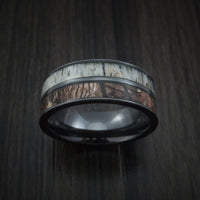 Black Zirconium Ring with King's Camo Woodland Shadow and Antler Inlays Custom Made Band