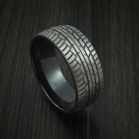 Black Zirconium Ring Textured Tread Pattern Band Made to Any Sizing 3-22