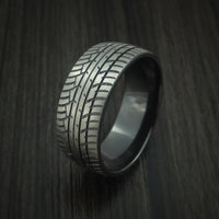 Black Zirconium Ring Textured Tread Pattern Band Made to Any Sizing 3-22