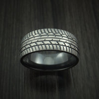 Black Zirconium Ring Textured Tread Pattern Band Made to Any Sizing 3-22