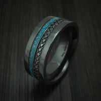 Black Titanium and Black Diamond Ring with Turquoise Inlay Custom Made