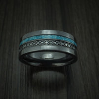 Black Zirconium and Black Diamond Ring with Turquoise Inlay Custom Made