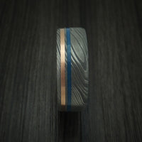 Damascus Steel with 14K Gold and Cerakote Ring Custom Made