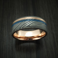 Damascus Steel with 14K Gold and Cerakote Ring Custom Made