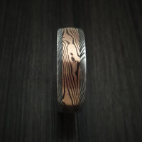 Damascus Steel Ring with Rose Gold Mokume and Rose Gold Sleeve Custom Made Band