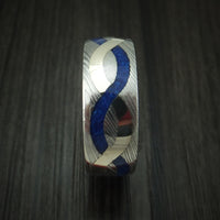 Damascus Steel with 14K Gold and Lapis Infinity Inlay Custom Made