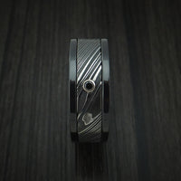Black Zirconium and Kuro Damascus Steel Band with Black Diamond Custom Made Ring
