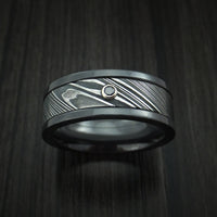 Black Zirconium and Kuro Damascus Steel Band with Black Diamond Custom Made Ring