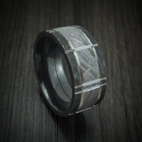 Black Zirconium and Meteorite Crosshatch Design Ring Custom Made Band