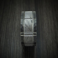 Black Zirconium and Meteorite Crosshatch Design Ring Custom Made Band