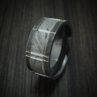 Black Zirconium and Meteorite Crosshatch Design Ring Custom Made Band