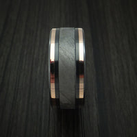 Black Zirconium and Gibeon Meteorite Ring with 14K Rose Gold Inlays Custom Made Band