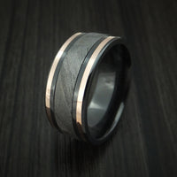 Black Zirconium and Gibeon Meteorite Ring with 14K Rose Gold Inlays Custom Made Band
