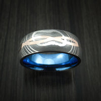 Damascus Steel 14K Rose Gold Celtic Knot Ring Infinity Design Anodized Wedding Band