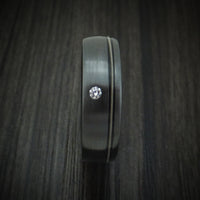 Black Zirconium Guitar String Ring with Diamond and Wood Sleeve Custom Made