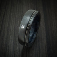 Black Zirconium Guitar String Ring with Diamond and Wood Sleeve Custom Made
