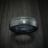 Black Zirconium Guitar String Ring with Diamond and Wood Sleeve Custom Made