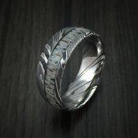 Kuro Damascus Steel and Antler Ring Custom Made Band